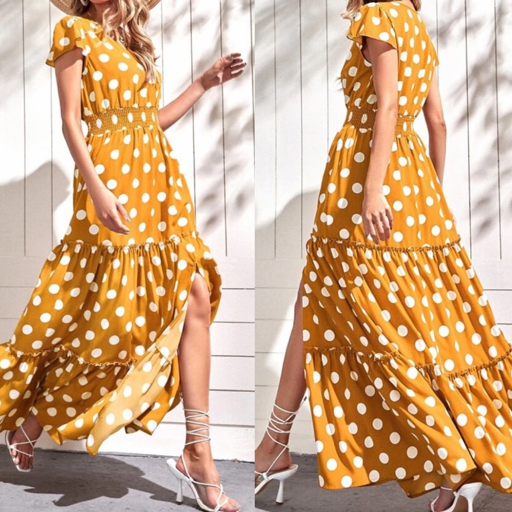 Boho polka dot split thigh maxi dress - Picture 6 of 13